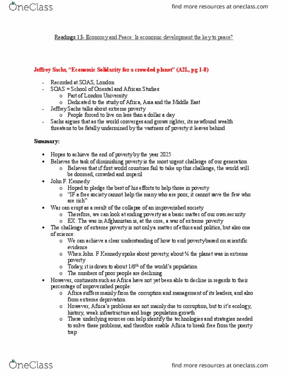 PEACEST 1A03 Chapter Notes - Chapter Jeffrey Sachs: Jeffrey Sachs thumbnail