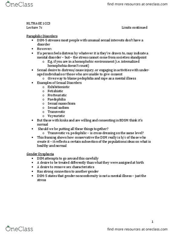 HLTHAGE 1CC3 Lecture Notes - Lecture 7: Pedophilia, Dysphoria, Cross-Dressing thumbnail
