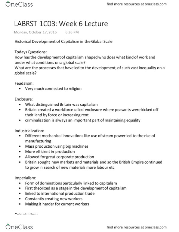 LABRST 1C03 Lecture Notes - Lecture 6: Feudalism, General Agreement On Tariffs And Trade, Hydroelectricity thumbnail