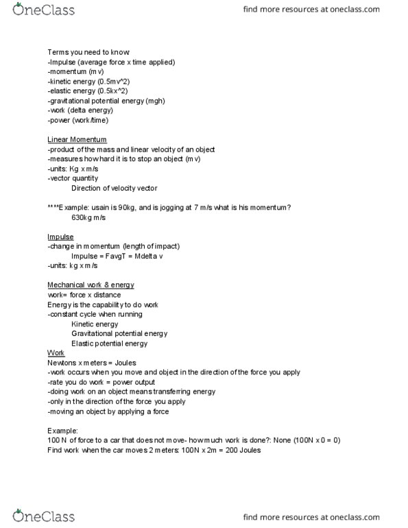 MOVESCI 110 Lecture Notes - Lecture 12: Elastic Energy, Kinetic Energy thumbnail