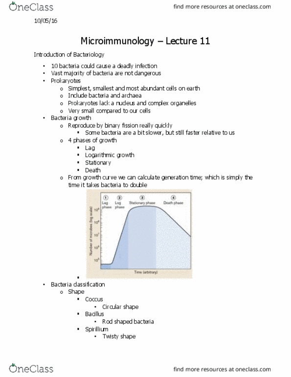 Microbiology and Immunology 2500A/B Lecture Notes - Lecture 11: Logarithmic Growth, Archaea, Microorganism thumbnail