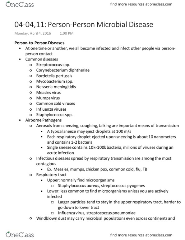 BIOL 0510 Lecture Notes - Lecture 14: Upper Respiratory Tract Infection, Corynebacterium Diphtheriae, Mumps Virus thumbnail
