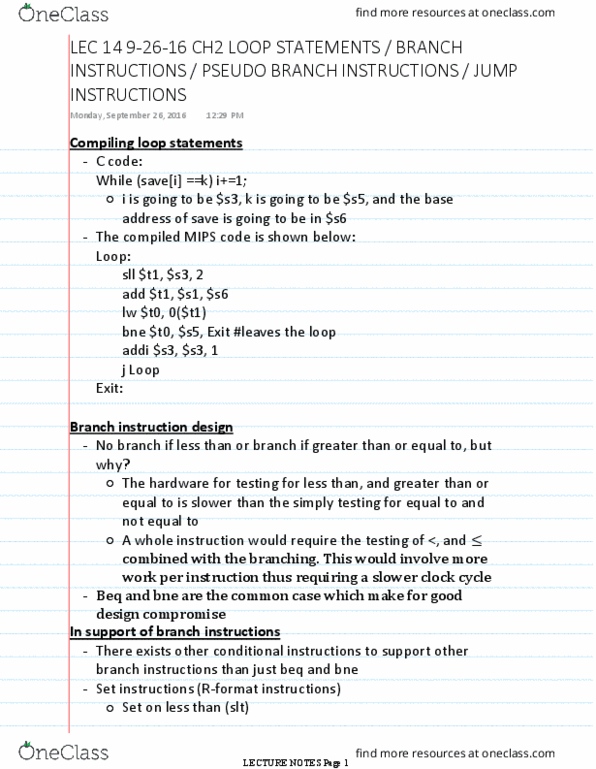 CSCE 2214 Lecture Notes - Lecture 14: Program Counter, Instruction Set thumbnail