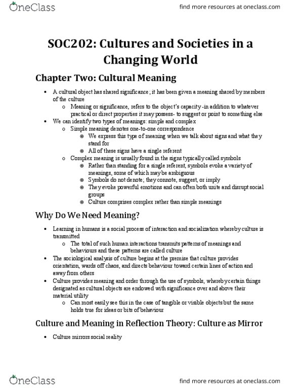 SOC202H5 Chapter Notes - Chapter 2: Sociology Of Culture, Ann Swidler, Calvinism thumbnail