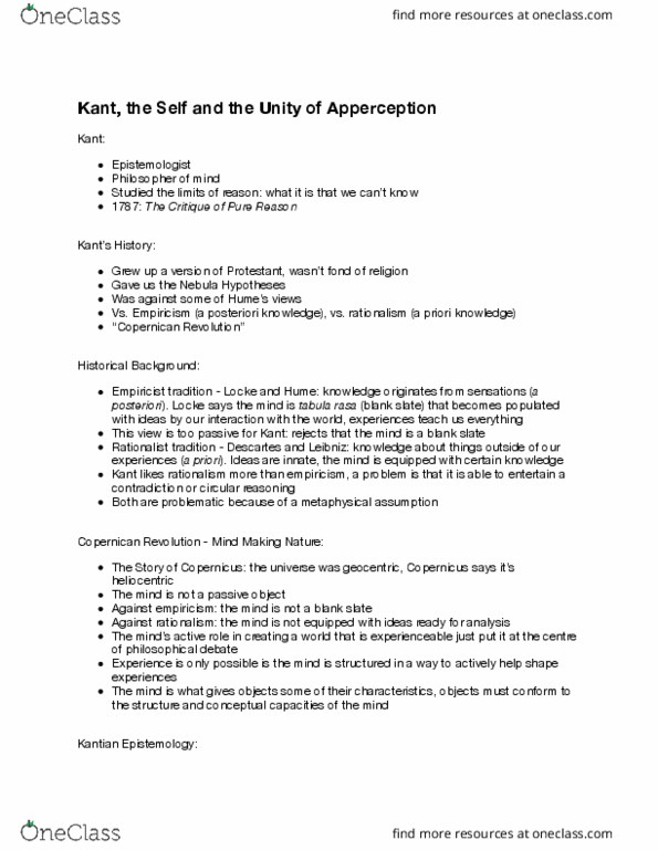 PHIL 2540 Lecture 8: Kant, the Self and the Unity of Apperception thumbnail