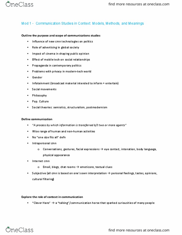 CMNS 110 Lecture Notes - Lecture 1: Semiotics, Body Language, Orderliness thumbnail