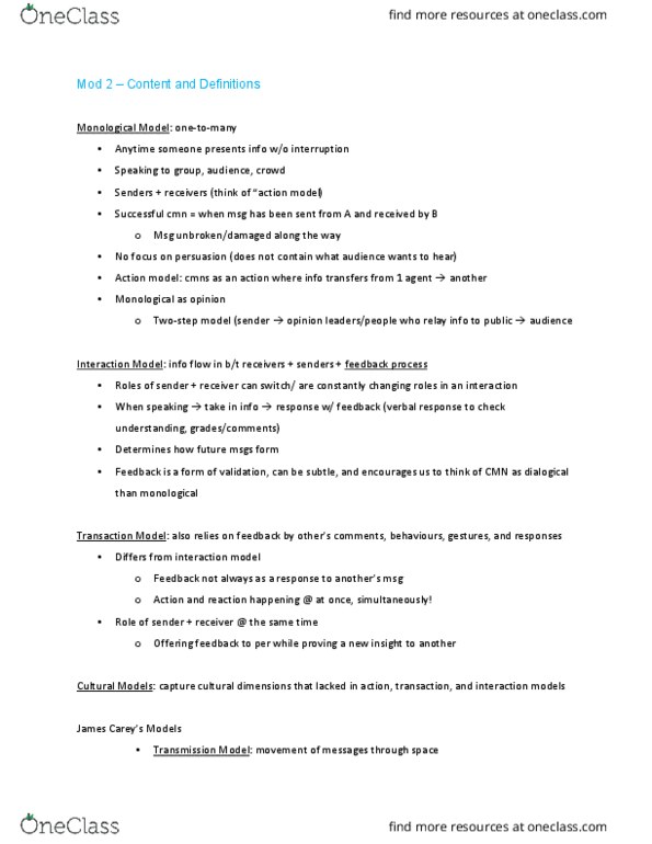 CMNS 110 Lecture Notes - Lecture 2: Master Sergeant, Linear Model thumbnail