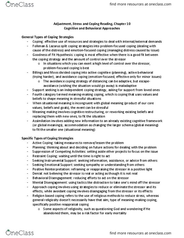 PSY 805 Chapter Notes - Chapter 10: Avoidance Coping, Cognitive Restructuring, Automatic Negative Thoughts thumbnail