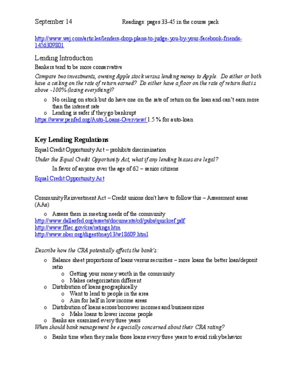 FI 413 Lecture Notes - Lecture 1: Equal Credit Opportunity Act, Loan, Balance Sheet thumbnail