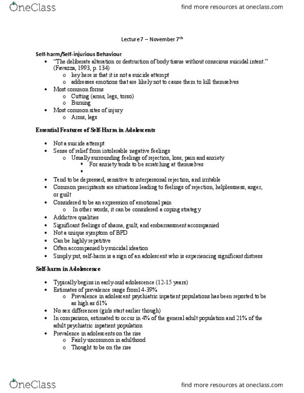 PSYC 356 Lecture Notes - Lecture 7: Suicidal Ideation, Generalized Anxiety Disorder, Anxiety Disorder thumbnail