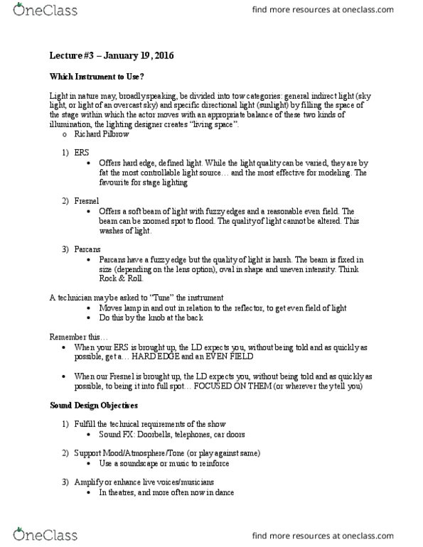 DANC 1271 Lecture Notes - Lecture 3: Richard Pilbrow, Stage Lighting, Lighting Designer thumbnail