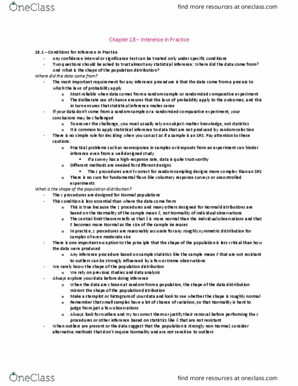 SOAN 3120 Chapter Notes - Chapter 18: Statistical Inference, Inference, Confidence Interval thumbnail