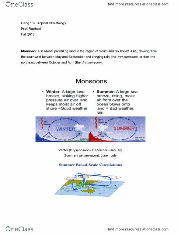 GEOG 102 Lecture Notes - Lecture 9: Climatology, Rain Shadow, East Asian Monsoon thumbnail