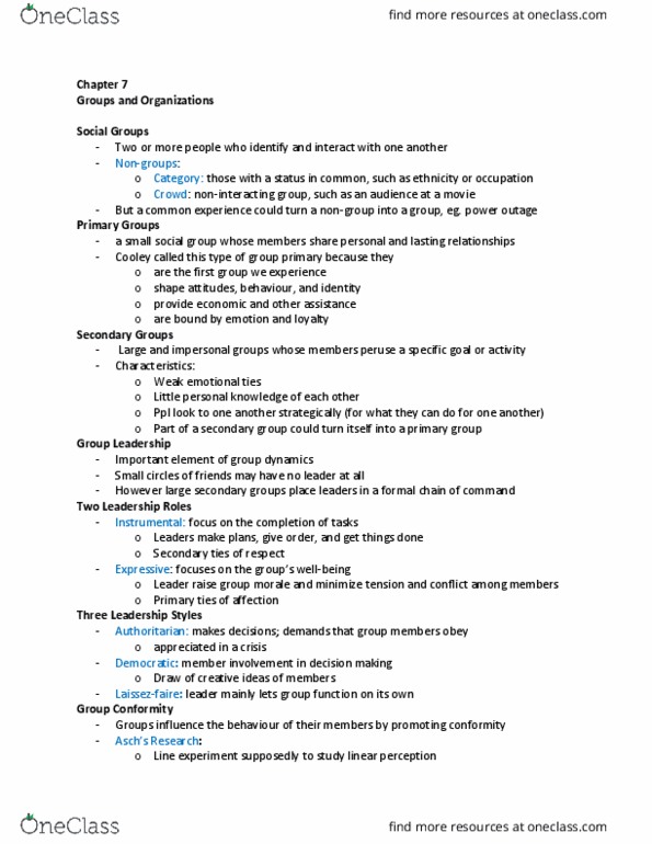 SOC 1100 Lecture Notes - Lecture 2: Group Dynamics, Social Group, Scientific Management thumbnail