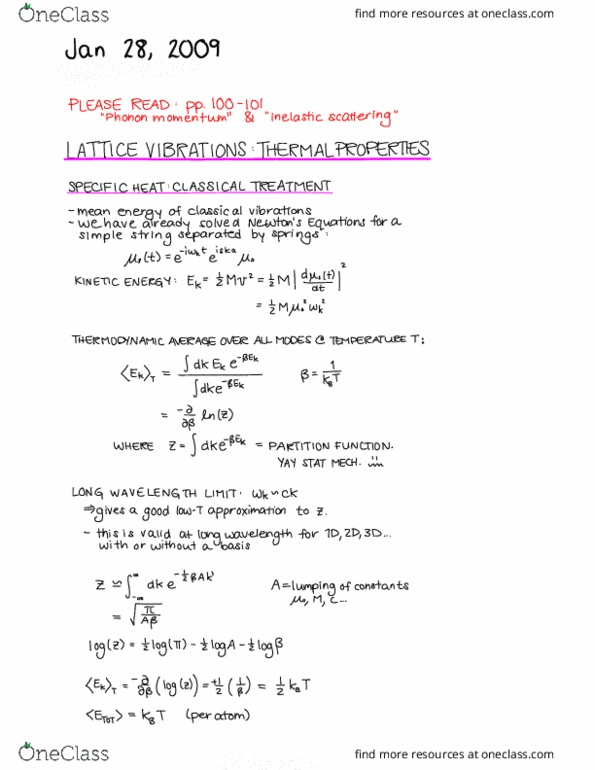 PHYS 474 Lecture Notes - Lecture 4: Wicket-Keeper, Heat Capacity, Inelastic Scattering thumbnail