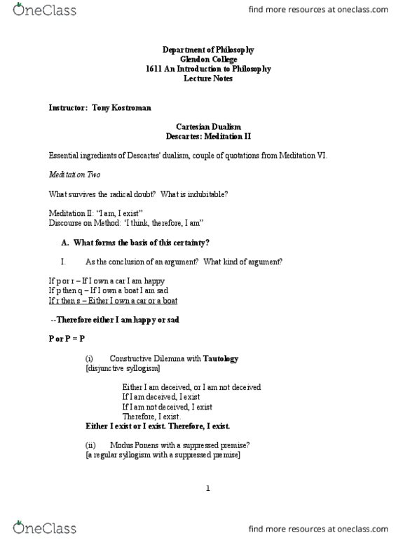 PHIL 1611 Lecture Notes - Lecture 14: Modus Ponens, Glendon College, Constructive Dilemma thumbnail