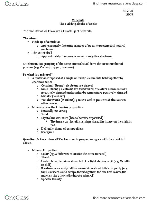 ERS120H5 Lecture Notes - Lecture 5: Euhedral And Anhedral, Calcite, Sodium Chloride thumbnail