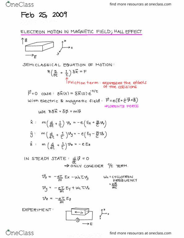 PHYS 474 Lecture Notes - Lecture 25: Electric Field, Hall Effect, Heat Capacity thumbnail