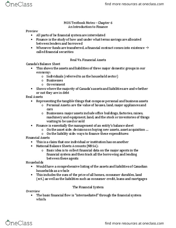 Management and Organizational Studies 1023A/B Chapter Notes - Chapter 6: Financial Institution, Government Debt, Savings Account thumbnail