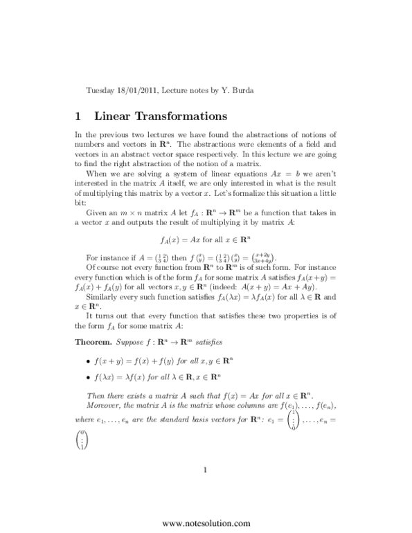 MAT224H1 Lecture : Linear Transformations, and thier properties thumbnail