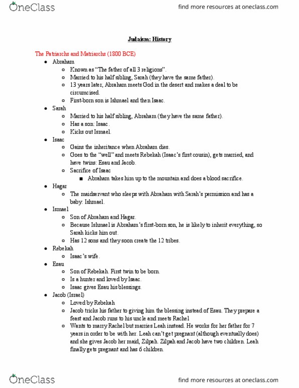 RELI 1001 Lecture Notes - Lecture 1: Zilpah, Handmaiden, Bilhah thumbnail