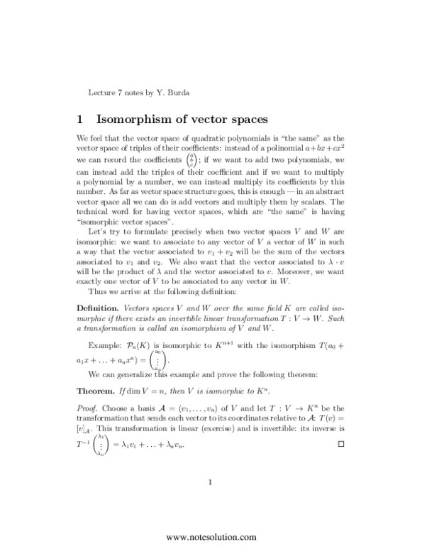 MAT224H1 Lecture : Isomorphisms, Linear Operators, Eigenvalues and Eigenvectors thumbnail