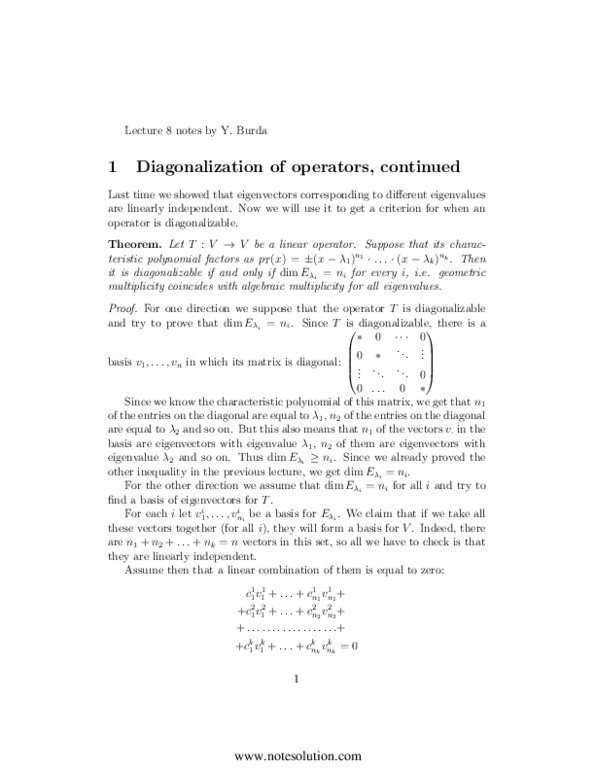 MAT224H1 Lecture : Diagonalization thumbnail