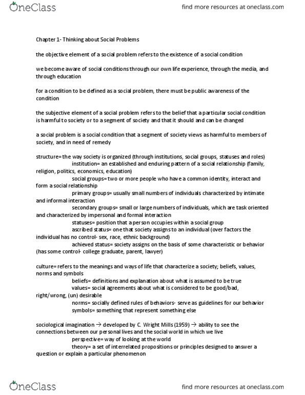 SOC 102 Lecture Notes - Lecture 1: Social Disorganization Theory, Symbolic Interactionism, Anomie thumbnail