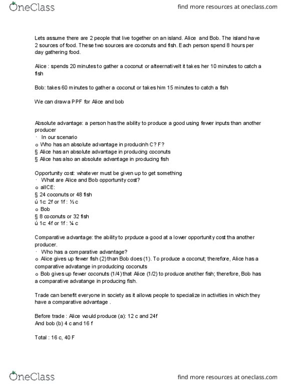 ECON 20A Lecture Notes - Lecture 3: Absolute Advantage, Opportunity Cost, Comparative Advantage thumbnail