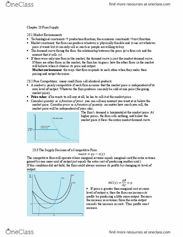 CAS EC 201 Chapter Notes - Chapter 23: Demand Curve, Production Function, Marginal Cost thumbnail