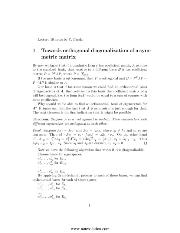 MAT224H1 Lecture : Orthogonal Diagonalization of symetric matrix thumbnail