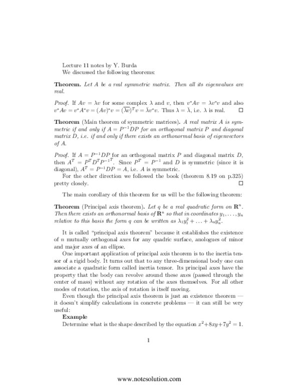 MAT224H1 Lecture : Theorems thumbnail