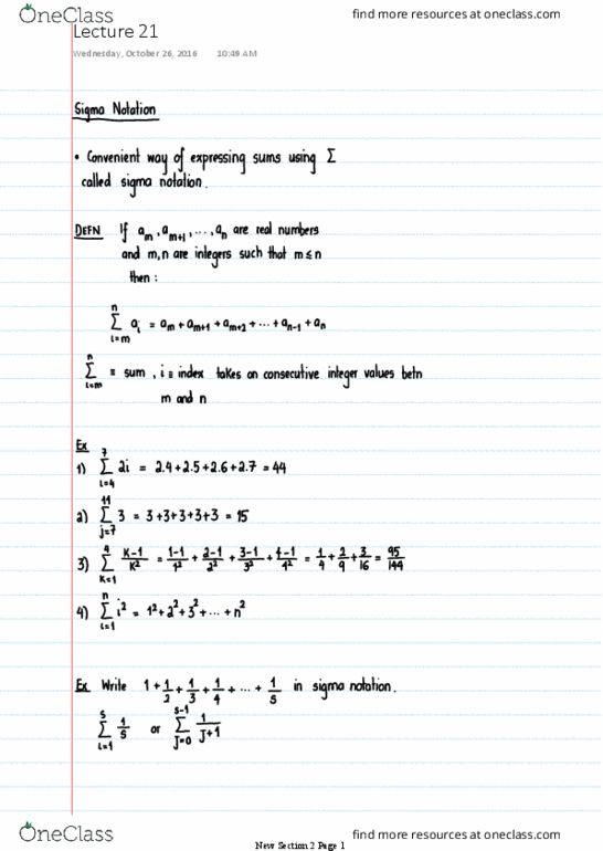 MATH 1A03 Lecture Notes - Lecture 21: Summation thumbnail