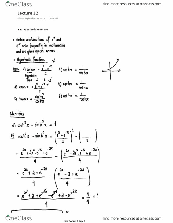 MATH 1A03 Lecture Notes - Lecture 12: Hyperbole, Hyperbola thumbnail