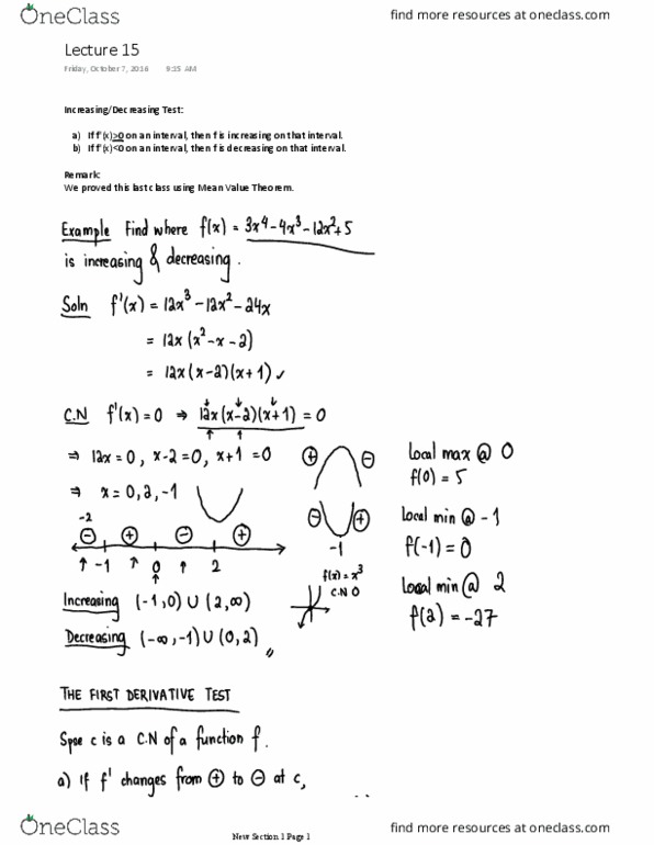 MATH 1A03 Lecture Notes - Lecture 15: Mean Value Theorem, Minimax, Inflection Point thumbnail
