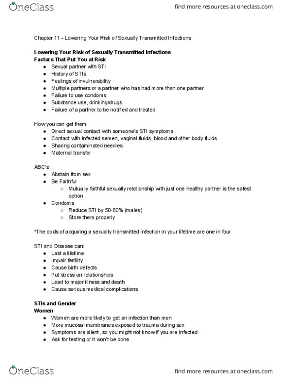 FN 203 Lecture Notes - Lecture 11: Sexual Partner, Condom, Herpes Labialis thumbnail