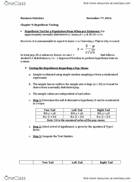 MAT 117 Chapter Notes - Chapter 9: Simple Random Sample, Null Hypothesis, Randomized Experiment thumbnail