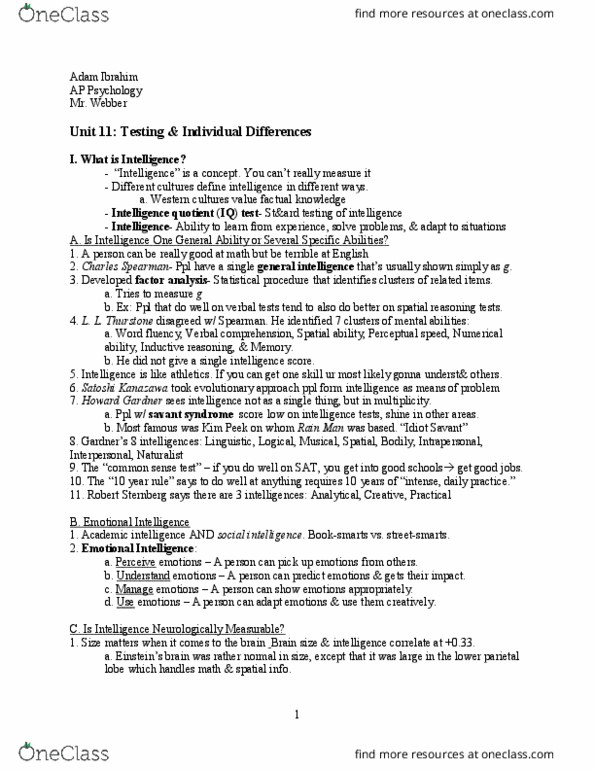 01:830:101 Lecture Notes - Lecture 5: Satoshi Kanazawa, Kim Peek, Robert Sternberg thumbnail