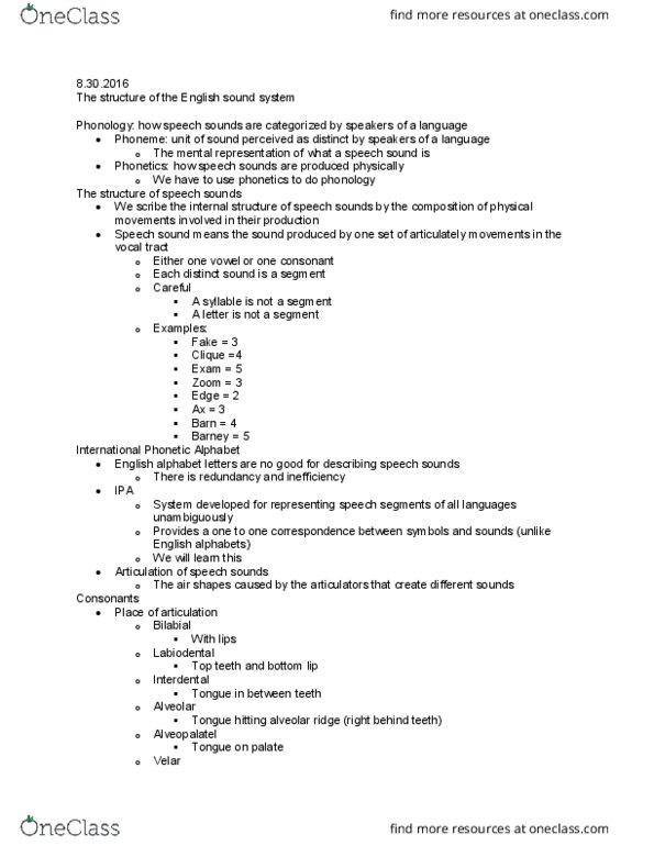 ENGLISH 3271 Lecture Notes - Lecture 2: Vocal Tract, Record Producer, Phonetics thumbnail