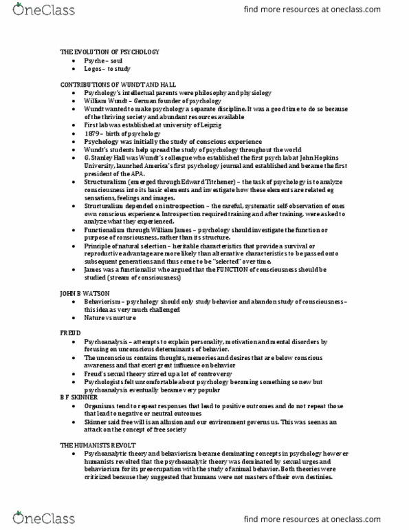 PSY100Y5 Lecture Notes - Lecture 1: Behaviorism, Parenting Styles, Psychometrics thumbnail