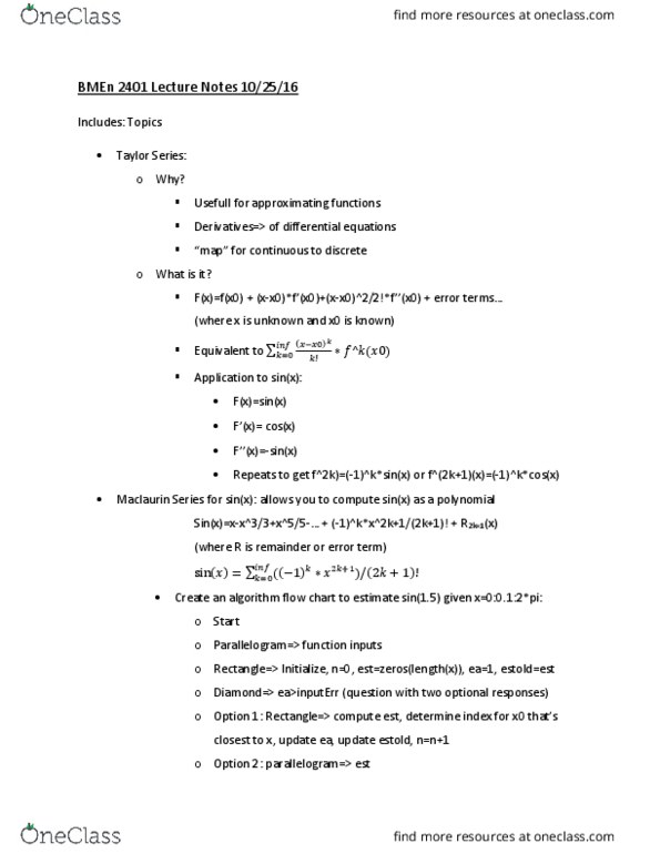 BMEN 2401 Lecture Notes - Lecture 7: Parallelogram, Numerical Error thumbnail