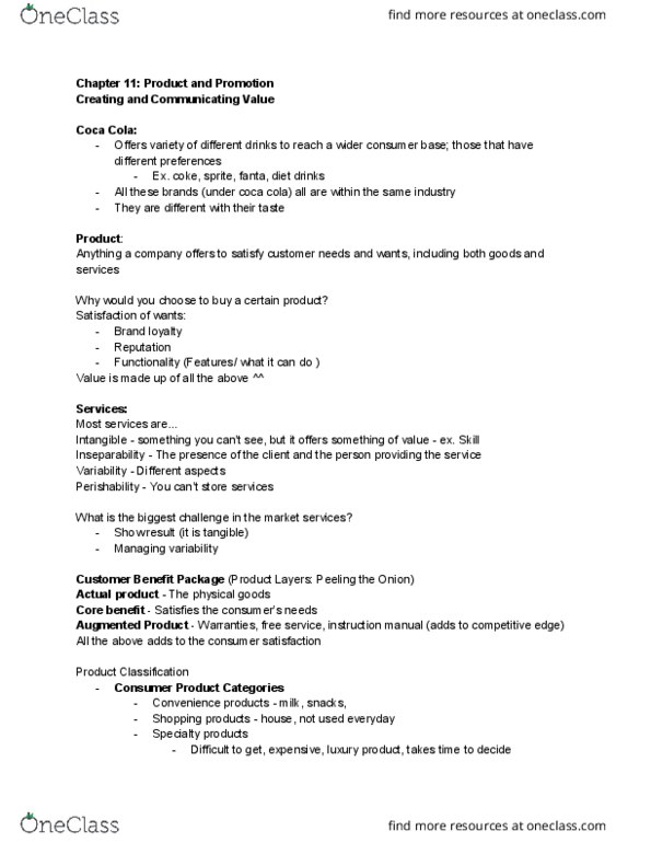 BSM 100 Lecture Notes - Lecture 41: Brand Loyalty, Fanta, Product Classification thumbnail