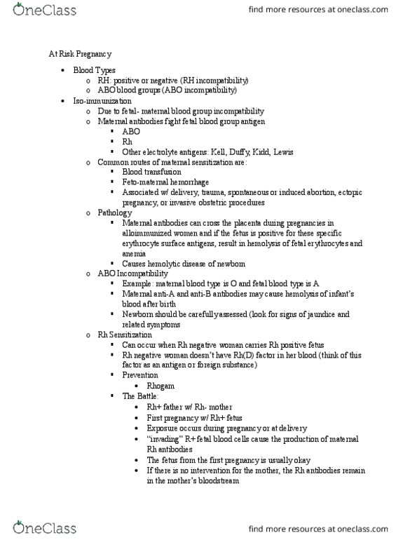 NURS 3610 Lecture Notes - Lecture 16: Hemolytic Disease Of The Newborn, Ectopic Pregnancy, Alloimmunity thumbnail