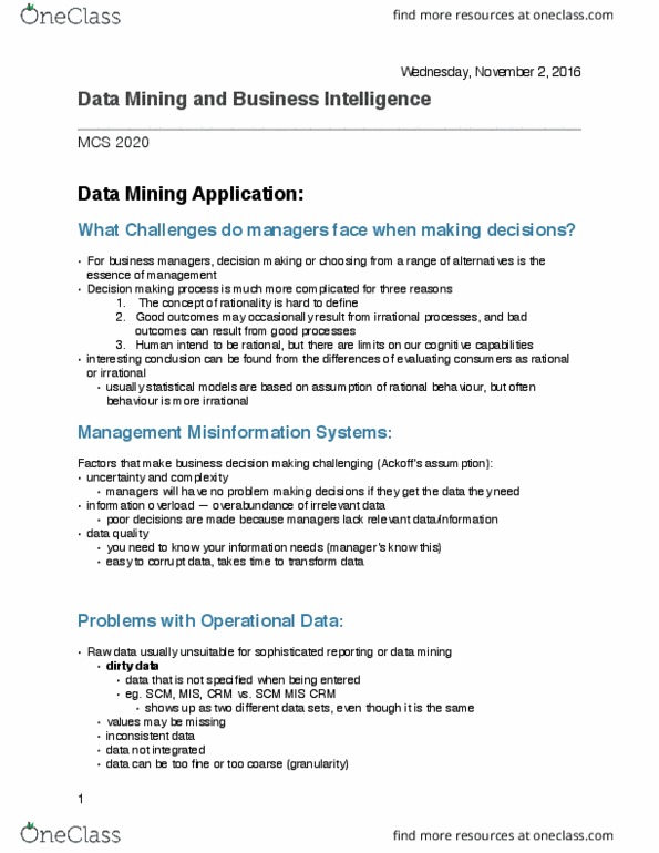 MCS 2020 Lecture Notes - Lecture 13: Data Mining, Statistical Model, Business Process thumbnail