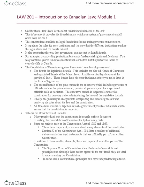 LAW 142 Chapter Notes - Chapter 1: Royal Assent, Judicial Independence, Canadian Firearms Registry thumbnail