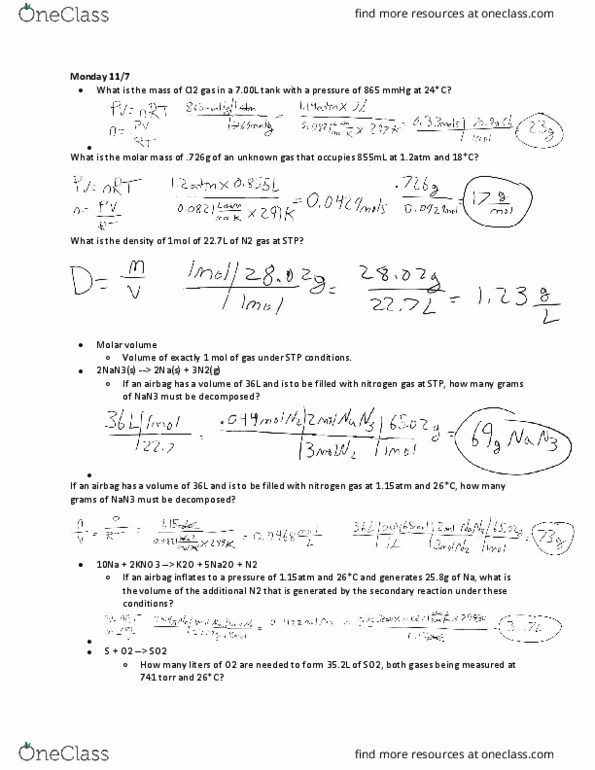 CHEM 1110 Lecture Notes - Lecture 18: Molar Volume, Airbag, Molar Mass thumbnail