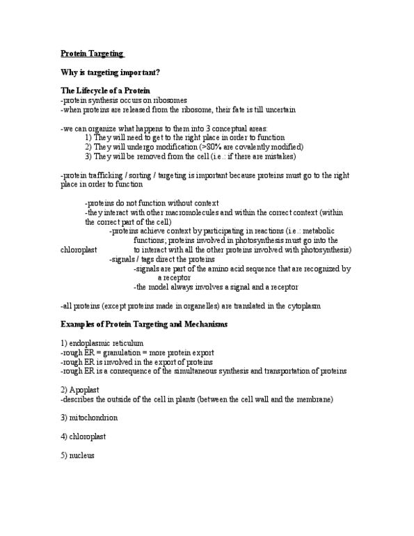 BIO 1140 Lecture Notes - Signal Recognition Particle, Signal Peptidase, Signal Peptide thumbnail