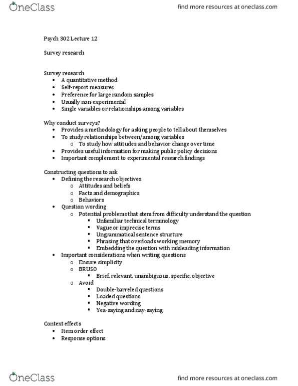 PSY 302 Lecture Notes - Lecture 12: Sampling Frame, Informed Consent, Quota Sampling thumbnail