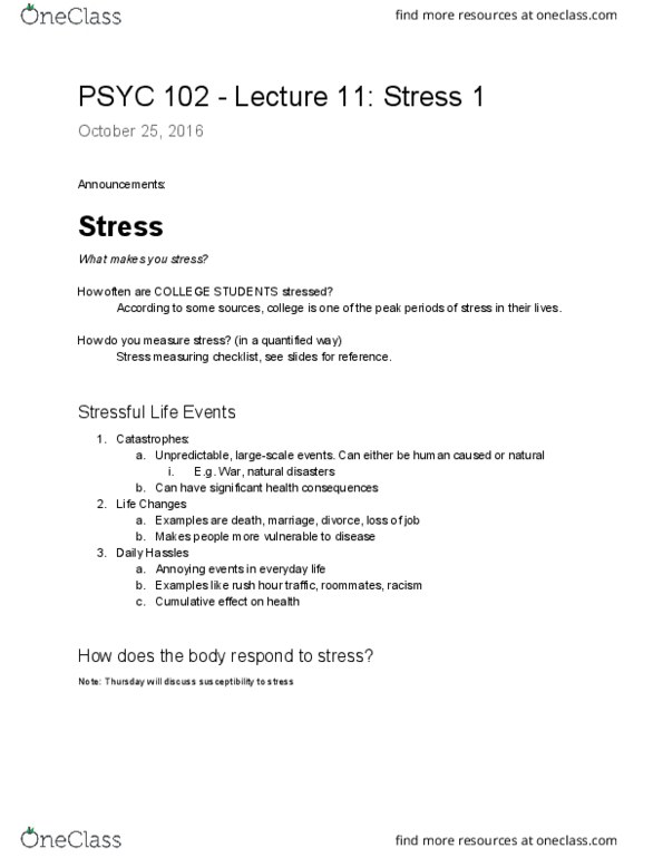 PSYC 102 Lecture Notes - Lecture 12: Hans Selye, Common Cold, Allostasis thumbnail