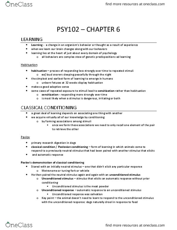 PSY 102 Chapter Notes - Chapter 6: Operant Conditioning Chamber, Autonomic Nervous System, Operant Conditioning thumbnail